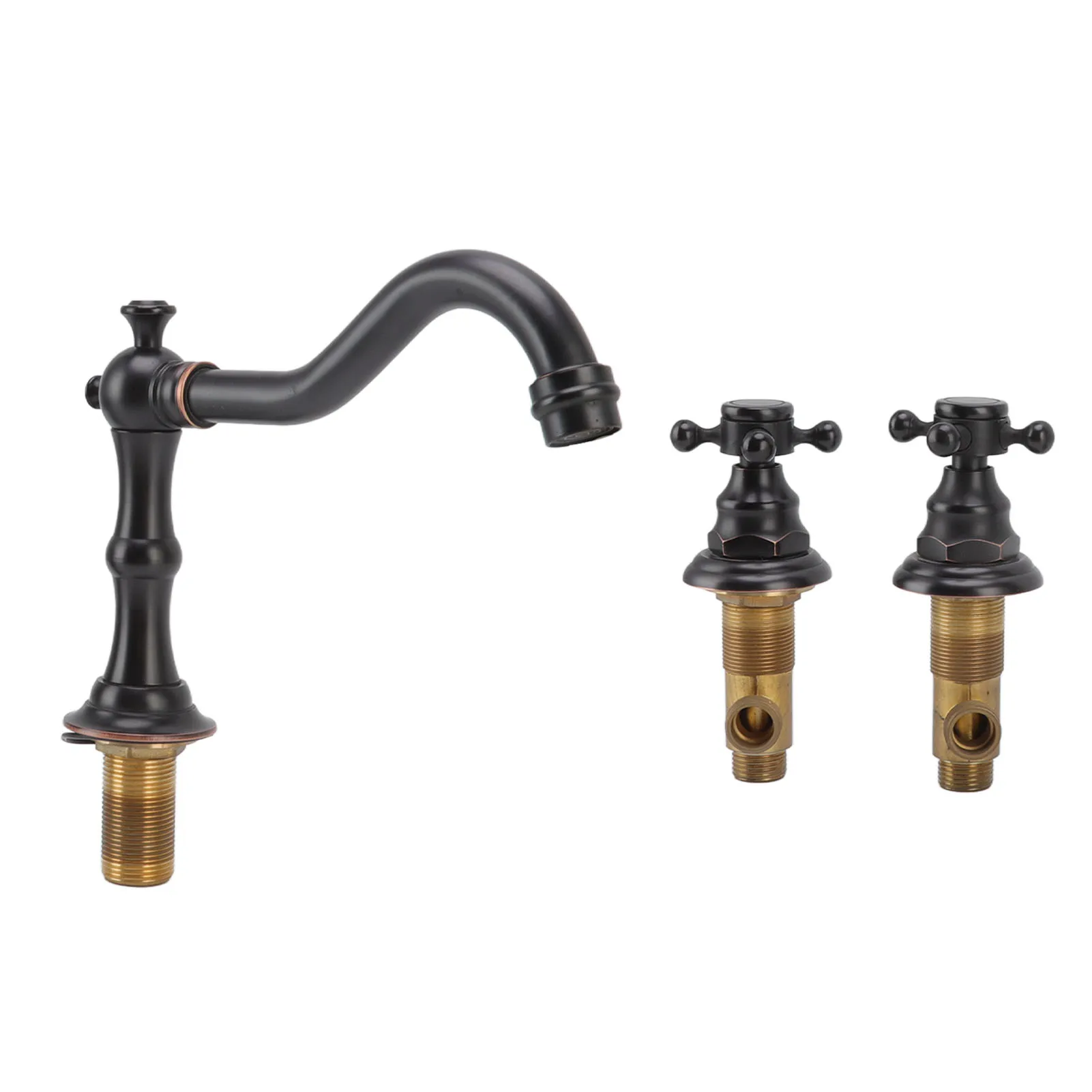 الحمام صنبور مقبض مزدوج صنبور النحاس مانعة للتسرب مقاومة للتآكل جميلة G1/2 الموضوع ثلاثة حفرة حوض للحمام صنبور #3