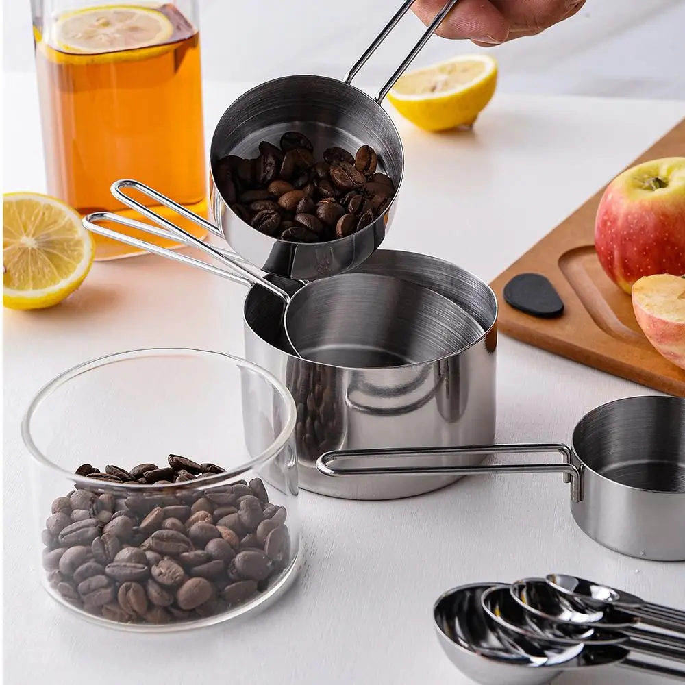 8Pcs Stainless Steel Measuring Cups and Spoons Set Durability with Scale Nesting Cups Hook Clasp Accurate