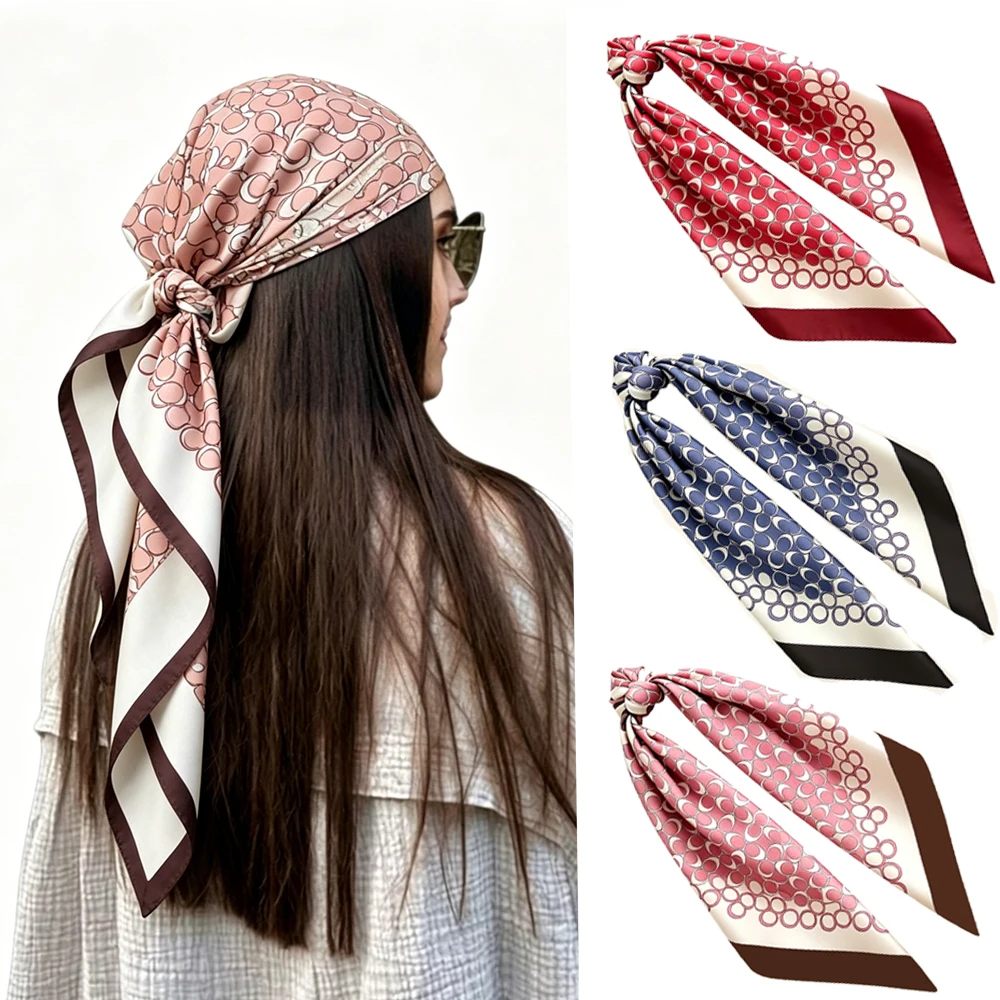 3PCS Women Silk Scarf 90cm Square Hijab Fashion Versatile Korean Edition Silk Scarf Multi Purpose Shirt Bandana Neckerchief