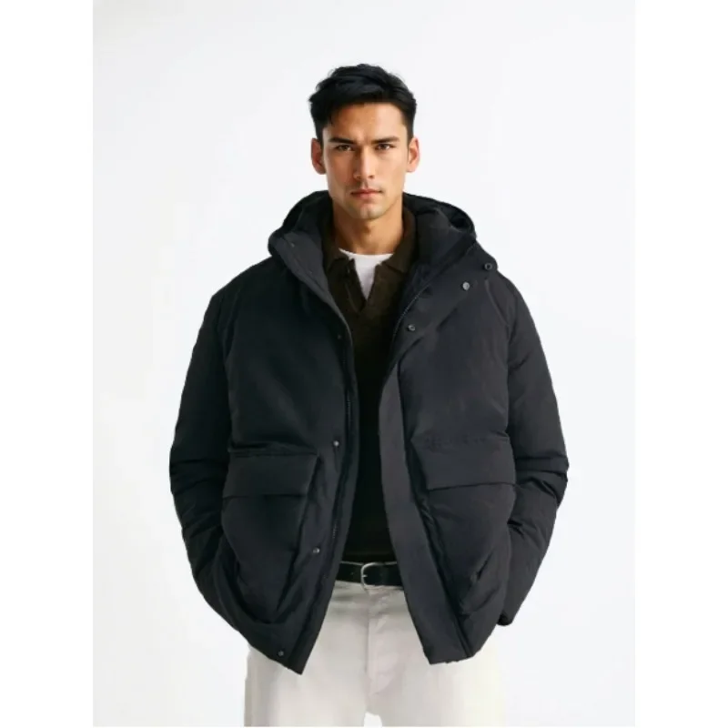 Winter men's simple classic cotton-padded jacket High quality solid color hooded large pocket thick warm cotton-padded jacket