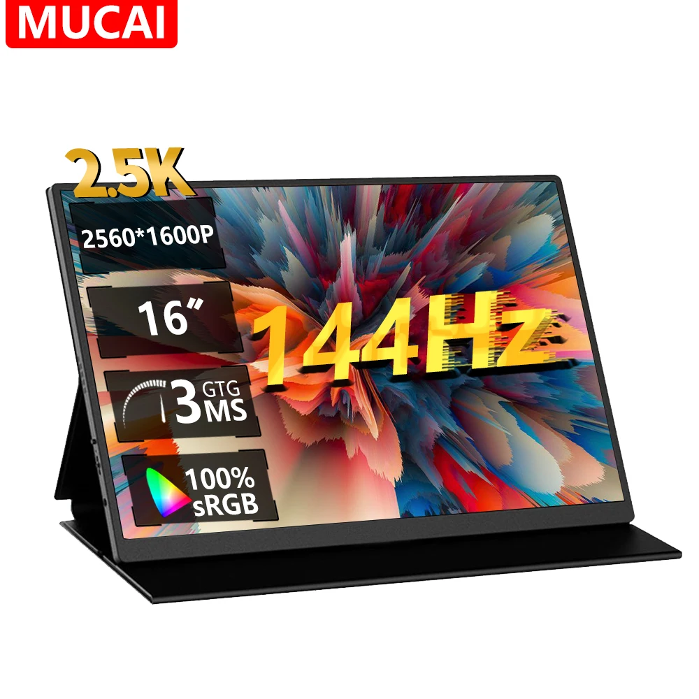 

MUCAI 16 lnch Portable Monitor 2.5K 144Hz Game Screen 2560*1600 16:10 100%sRGB 500Cd/m² Display For Laptop Mac Xbox PS4/5 Switch