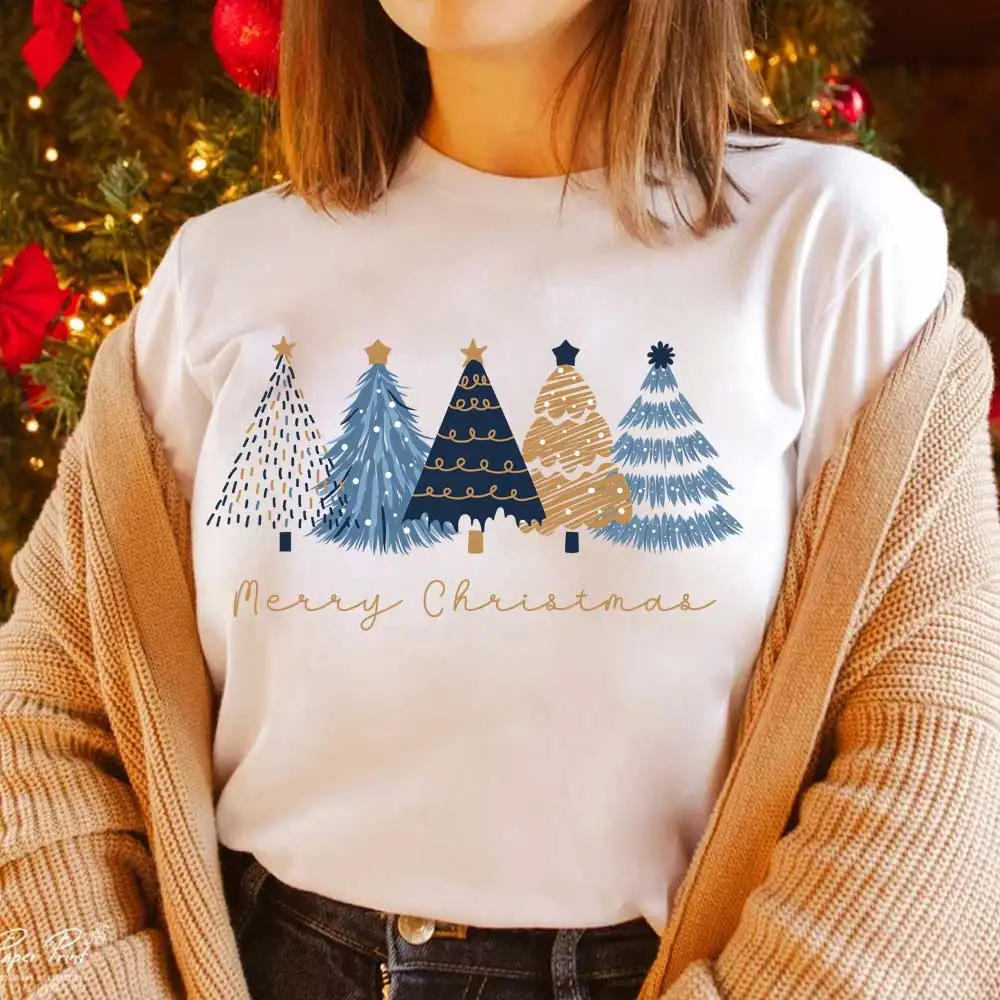 Merry Christmas Iron-on Transfer For Clothing DIY A-Level Washable T-shirt Thermal Sticker Blue And Gold Christmas Trees Patches