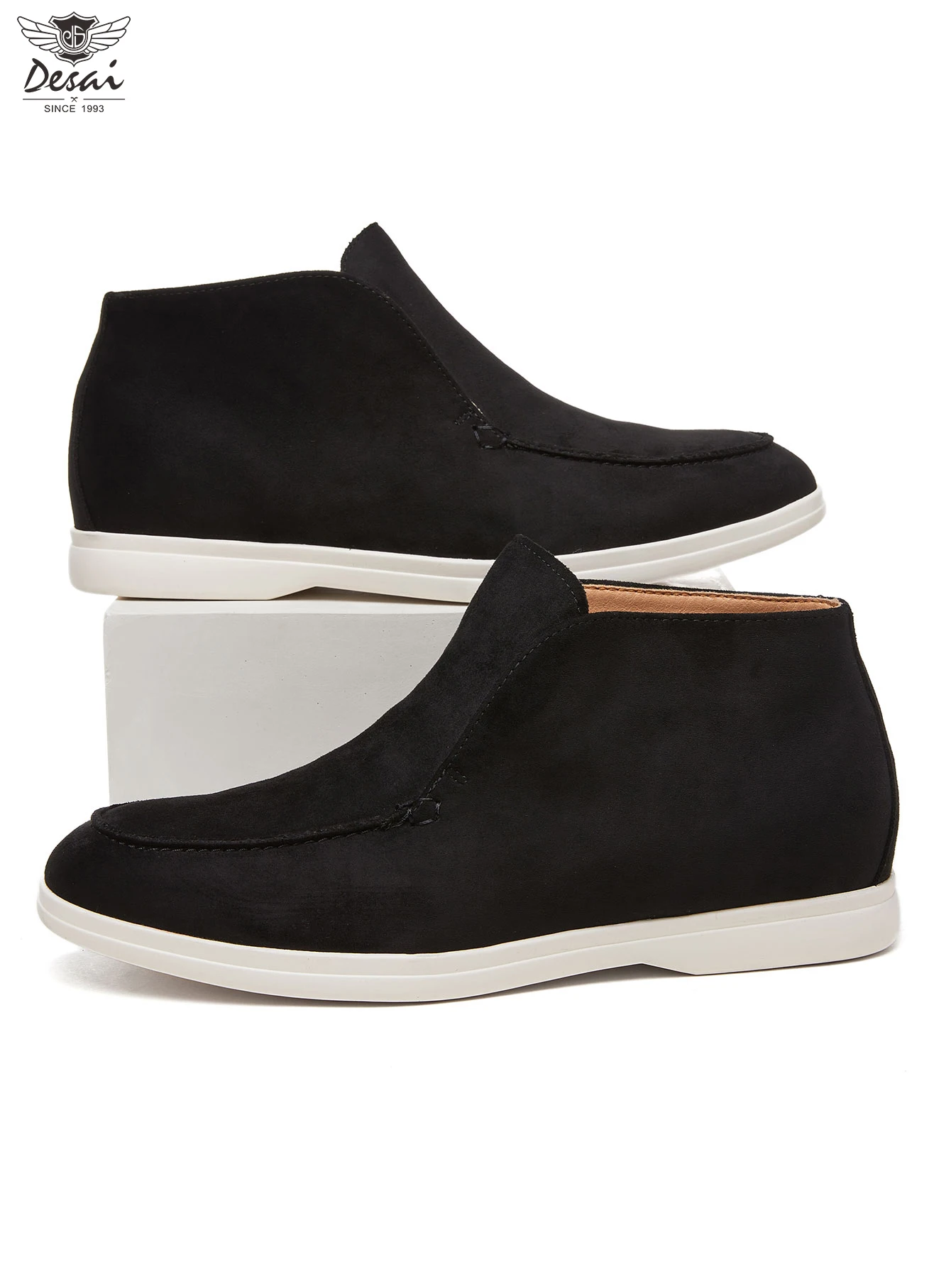 Desai Herren Neue Einfarbige Matte Slip-On Stiefeletten, Klassische Loafer-Stil Lässige Hohe Stiefel, Flache Sohle Vielseitig Vintage – Detail 6