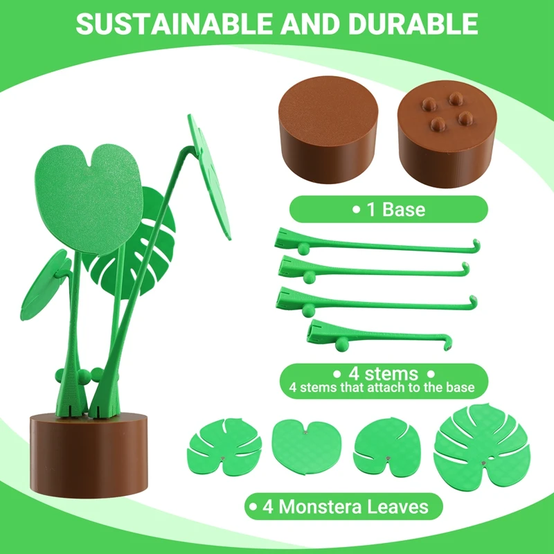 طقم كوستر Monstera ثلاثي الأبعاد مطبوع ، نبات Monstera مزيف ، أوراق مرفقة بمغناطيس