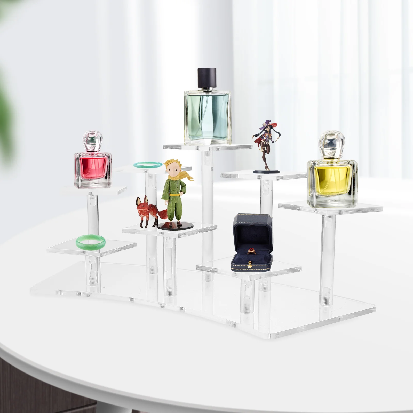 

Clear Multi-Layer Acrylic Rack Perfume Necklace Earrings Display Holder Easy Assembly Transparent Storage Shelf