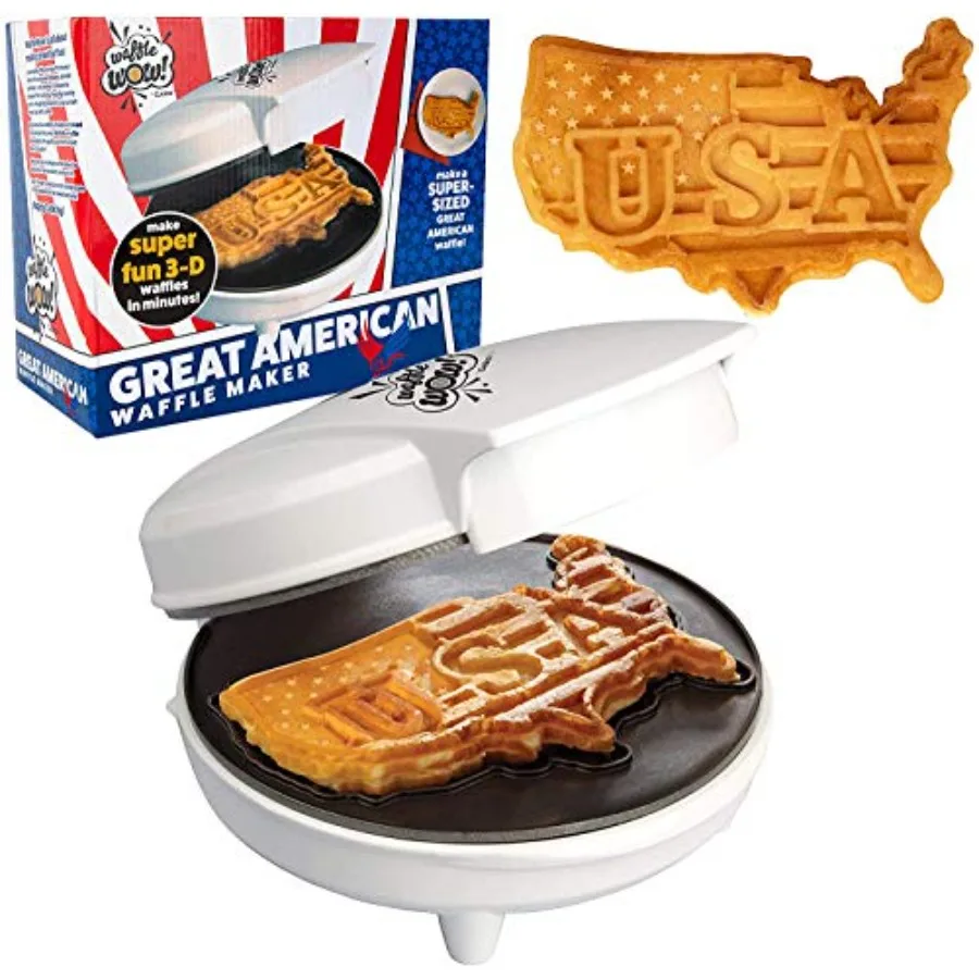 

Вафельница Great American USA - Гигантская (7,5 дюймов) для патриотических вафель или блинов - Электрическая антипригарная вафельница - Для вечеринок в американском стиле