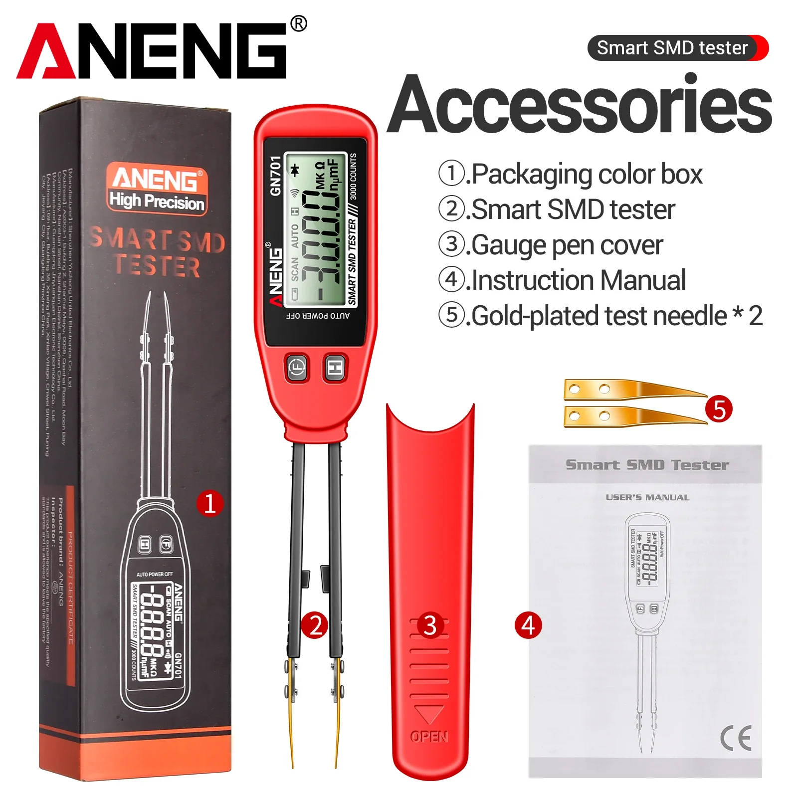ANENG GN701 high-precision SMD surface mount tester tweezer type resistance capacitance diode on/off detector LCR bridge meter