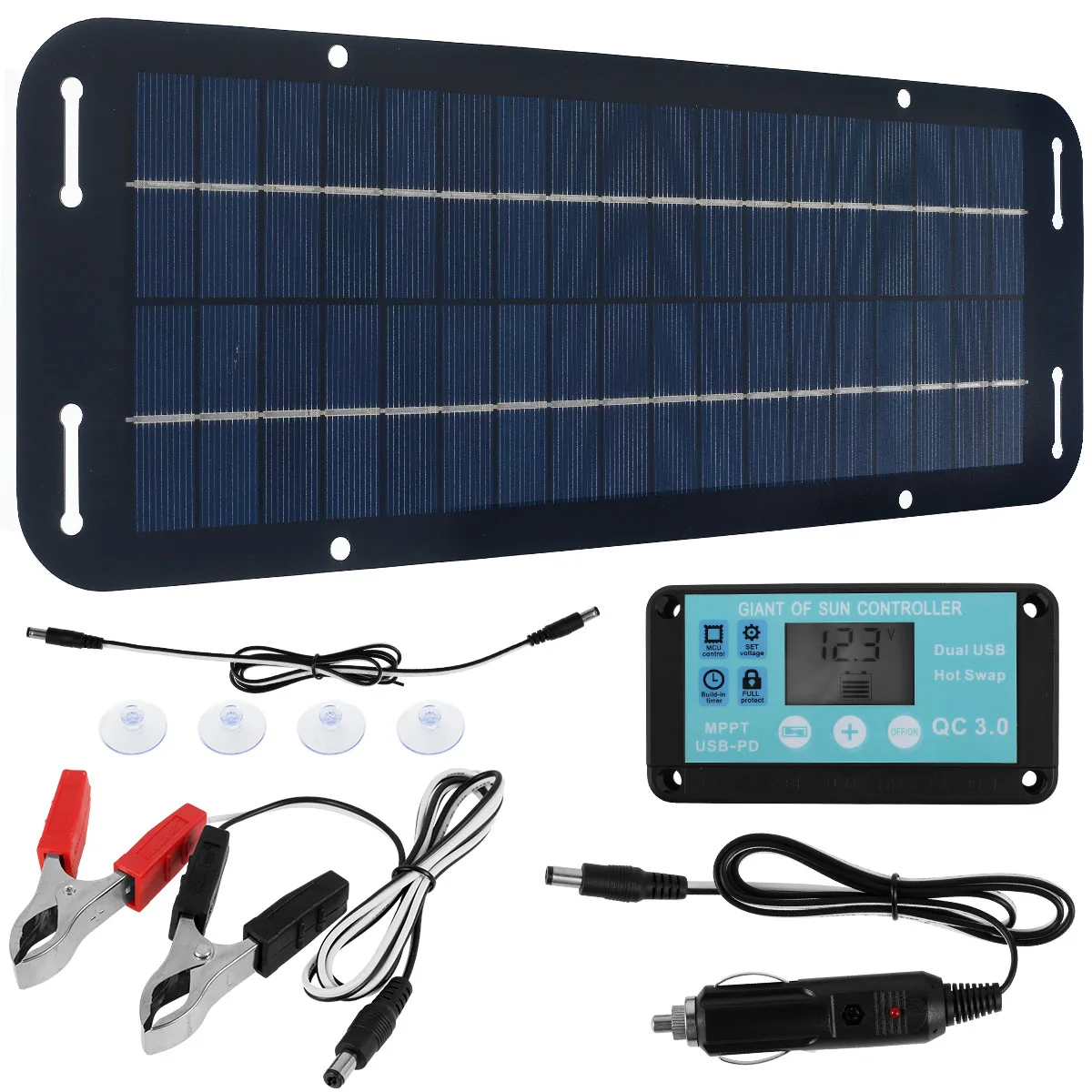 

30W 12V Solar Panel Kit Waterproof Monocrystalline Portable Outdoor Rechargeable Solar Cell Solar Generator for Phone RV Car MP3