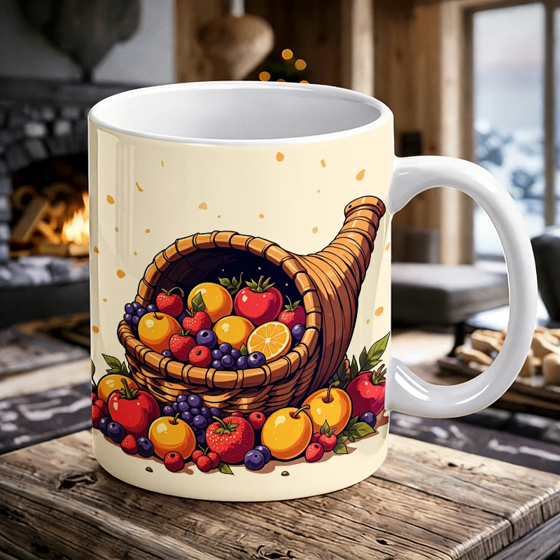 

11 oz fruit handle ceramic mug, full print pattern coffee cup, insulated milk cup, office water cup, fade-resistant