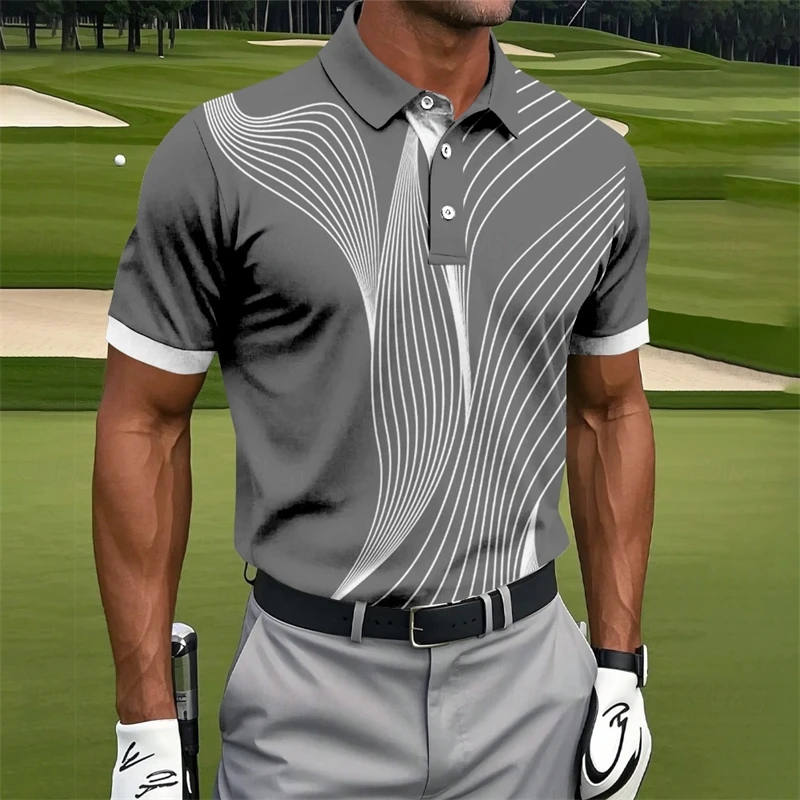 Simple Irregular Lines Graphic Polo Shirts For Men Fashion Summer Short Sleeve 3D Printed Golf Polo Loose Breathable Lapel Tees image 2