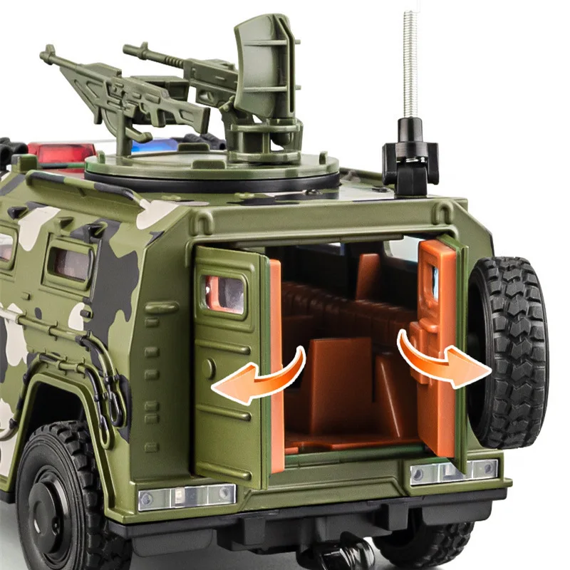 1:24 Alloy Tiger Armored Car Truck Model Diecast Metal Military Explosion Proof Car Tank Model Sound and Light Children Toy Gift