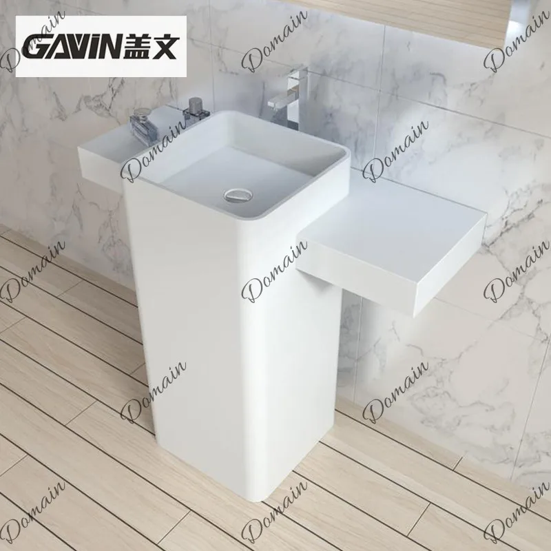 Custom Square Artificial Stone Washbasin with Countertop Floor-Standing Pedestal Sink for Hotel Home