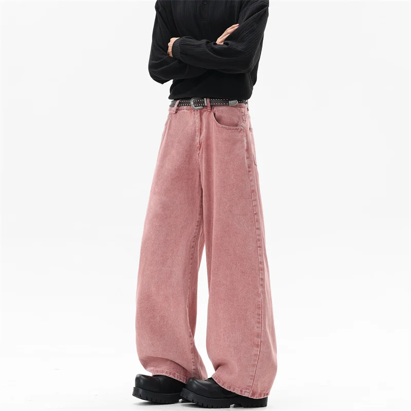 

Pink Straight Leg Denim Pants Unisex Gender Neutral Jeans Urban Street Style Fashion Trendy Casual Wear Comfortable 2025 New