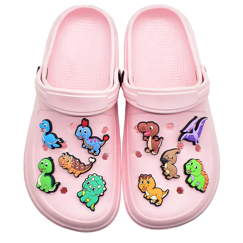 10Pcs set Cartoon Dinosaur series Shoe Charms PVC Clog Buckles,T-Rex Triceratops Pterosaur DIY Sandal Animal Decor Party Gift