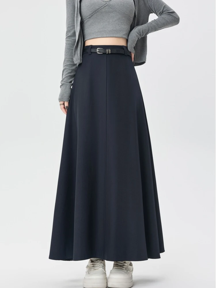 

2025 Autumn New High End Pleated Suit Skirt Women's Solid Elegant High Waist Umbrella Straight A-line Long Skirts