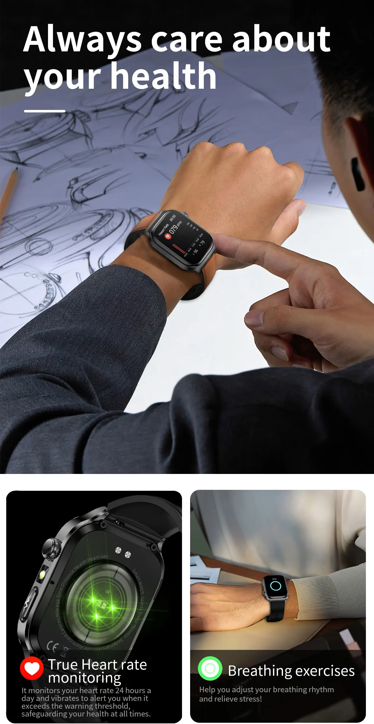 2026 Neue Krankenhausqualität Gesundheits-Smartwatch Körperfett EKG Blutsauerstoff Blutdruck Gesundheits-AMOLED-Bildschirm HD-Anruf Sport-Smartwatches für Herren – Detail 8