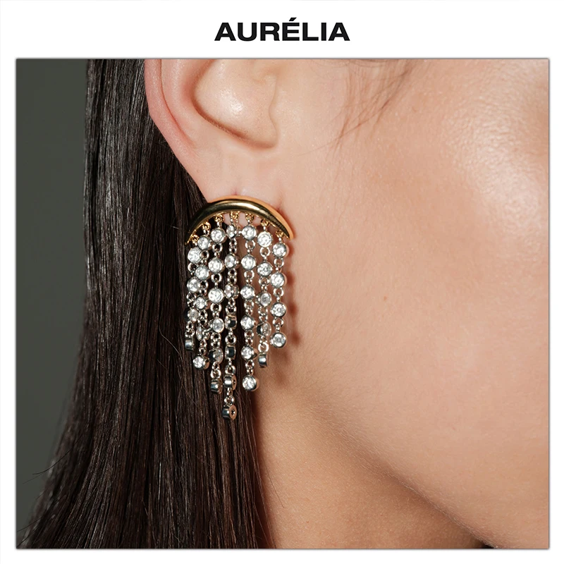 

Fashion Gold Crystal Zircon Tassel Pendant 925 Silver Needle Earrings Women Popularity Jewelry Trend