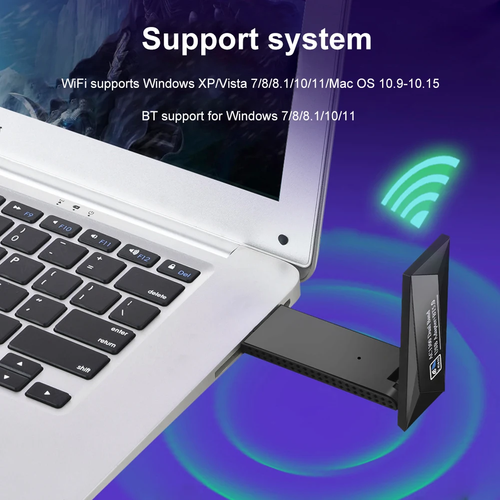 

Беспроводной Wi-Fi ключ 2 в 1, адаптер Wi-Fi Dongle, 1300 Мбит/с, Bluetooth-совместимый 5,0, двухдиапазонный, 2,4/5 ГГц для ПК/ноутбука/настольного компьютера