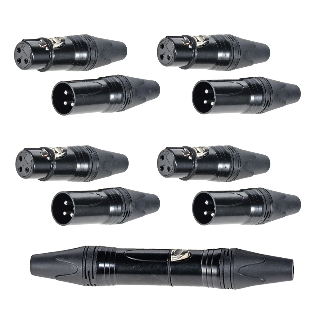 10PCS Pro 3-Pin XLR Connector Kit: 5 Male Plugs + 5 Female Jacks Adapter for Microphone & Audio Cables
