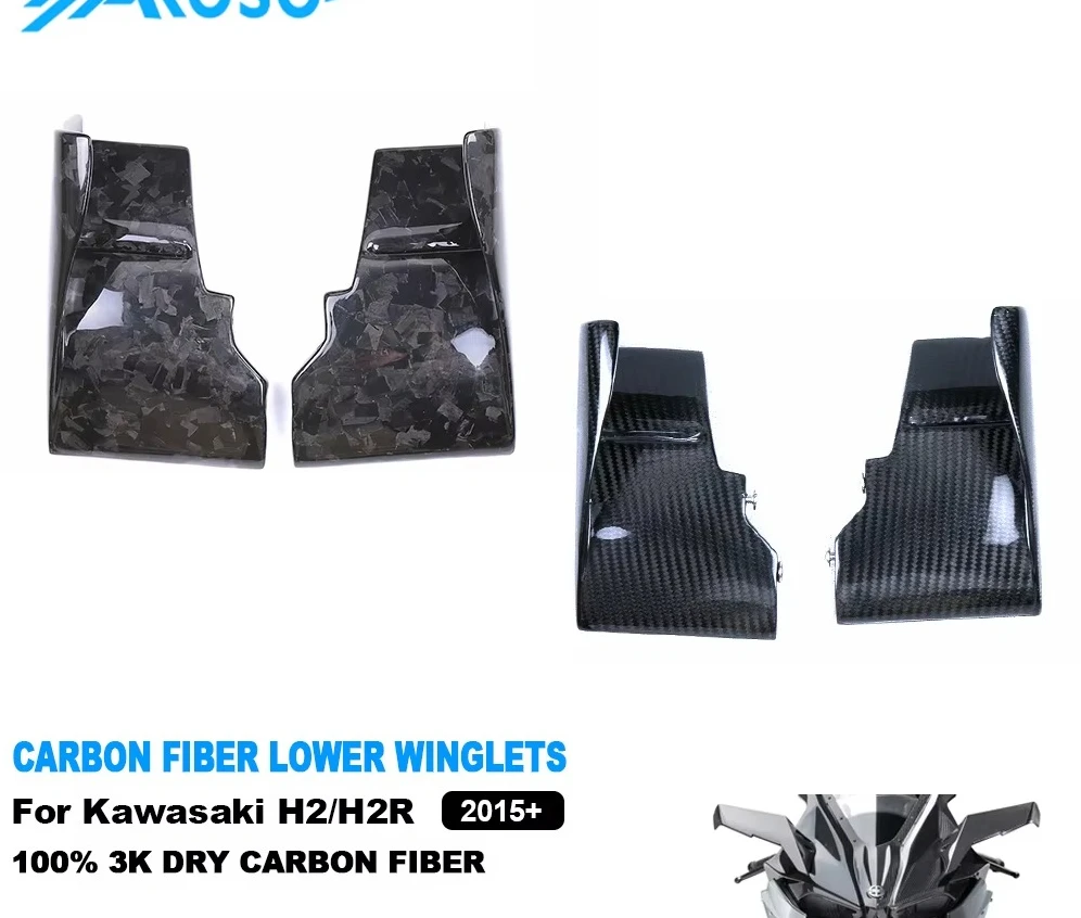 

Full 3K Dry Carbon Fiber Motorcycle Wind Spoiler Air Deflector Cover Lower Winglets For Kawasaki Ninja H2 H2R 2015-2026