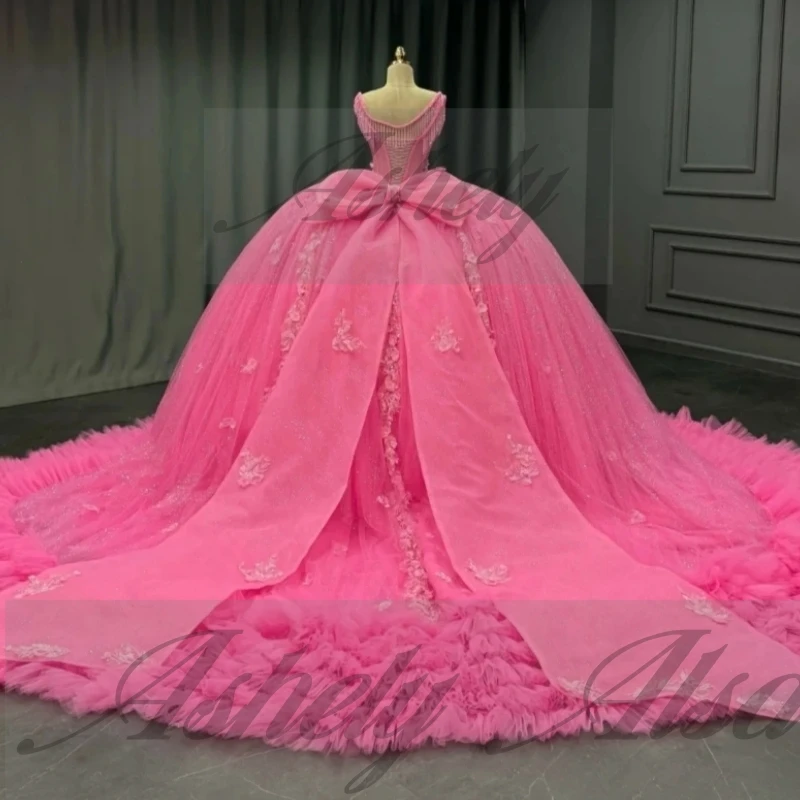 A3523 luxo princesa menina quinceanera vestido contas apliques ruched grande arco inchado tule baile de formatura festa pageant wear 15 16 personalizado