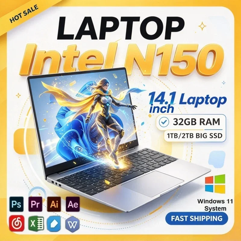 Laptop Practical Intel N150 Ultra-thin Portable 2026 Laptop Windows11 1/2TB Large SSD 14.1 Inch 16GB/32GB RAM