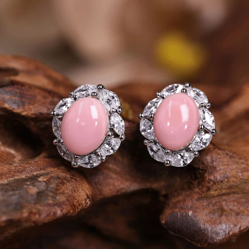 

Bellux Earrings Conch Pearl Rouge Pink Oval shaped Earrings Fashion 925 Silver Synthetic zircon Earrings for Women