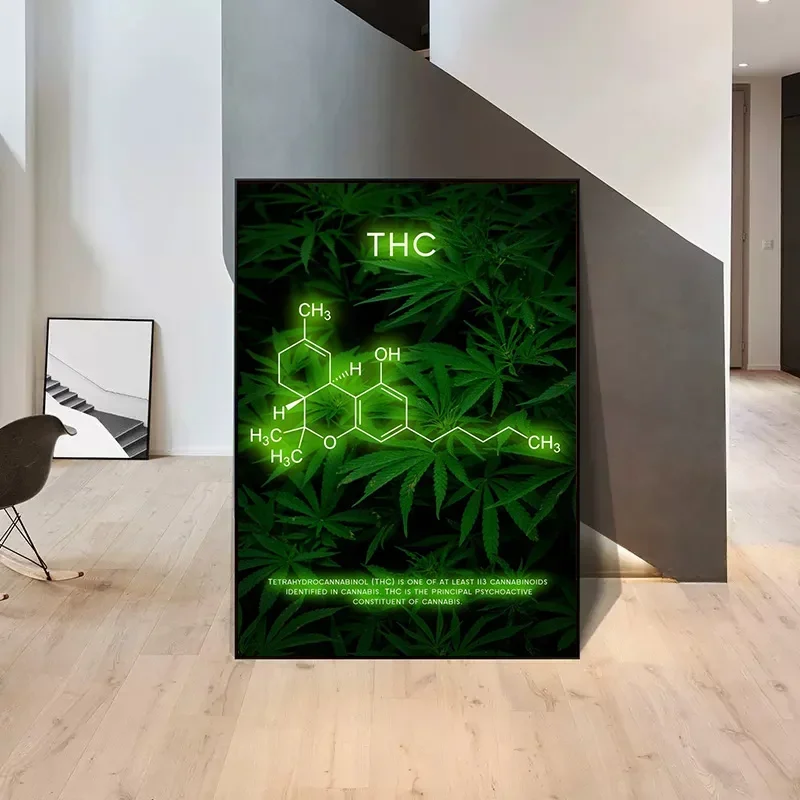 THC LSD 2CB جزيئات المخدرات الكونية الاعشاب خلفية جدار الفنون قماش اللوحة ديكور المنزل غرفة ديكور