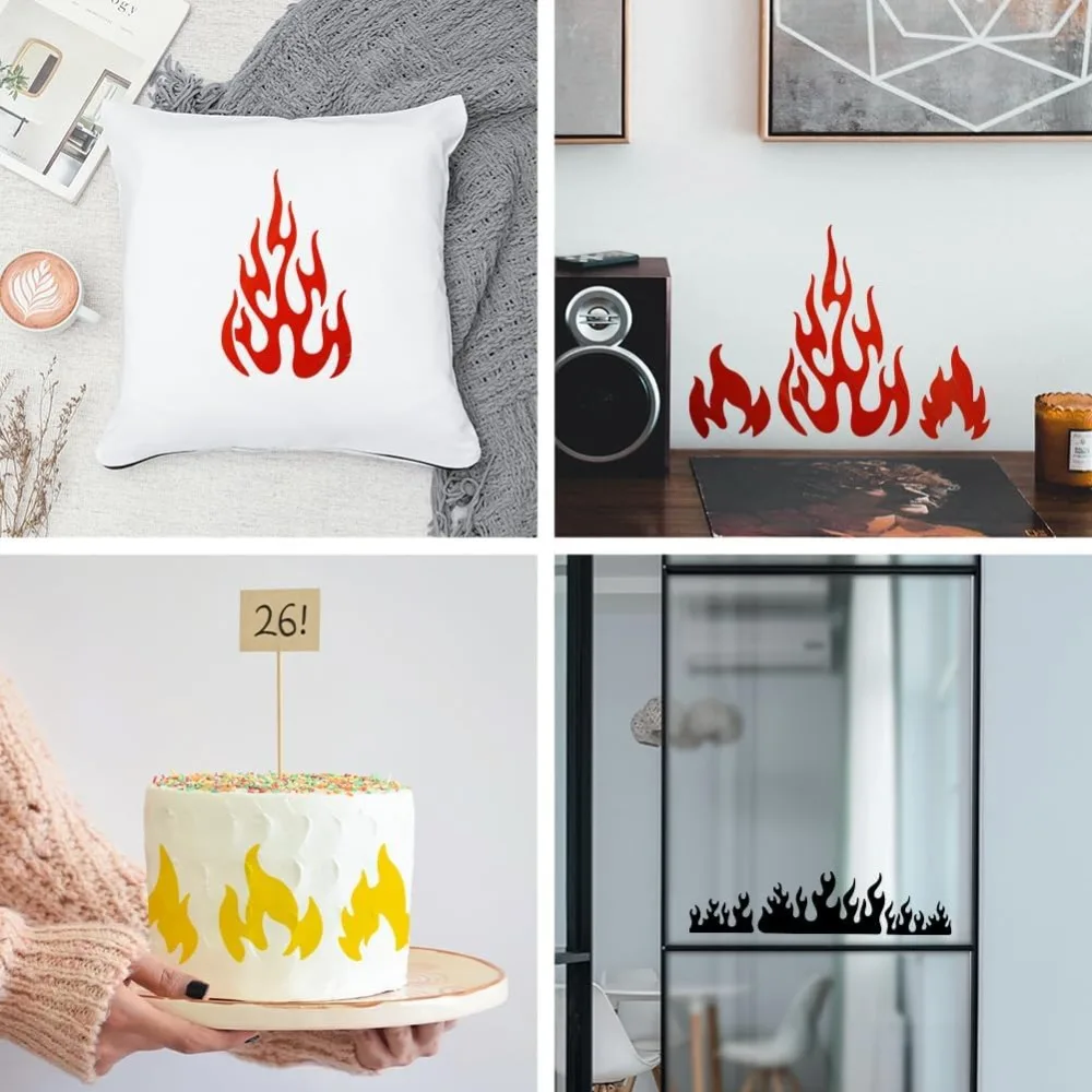 3Pcs Flame Stencil Set with Paint Brush for Crafting