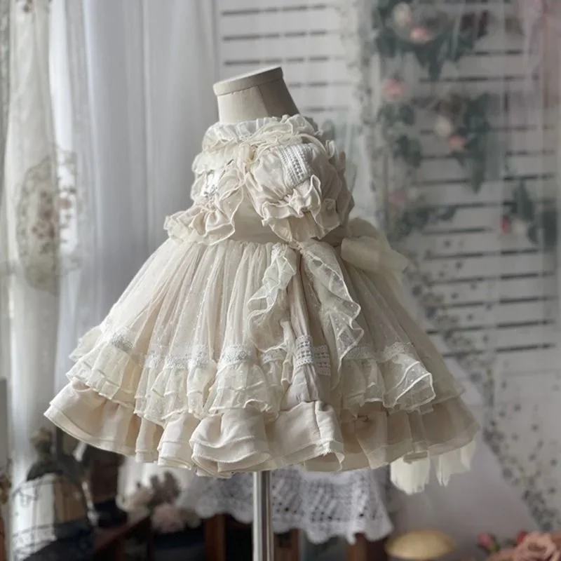 Lolita Skirt Dress Girl Baby Birthday Dress tutu Long Sleeves or Short Sleeves Including Bustle + Skirt + Headwear Birthday