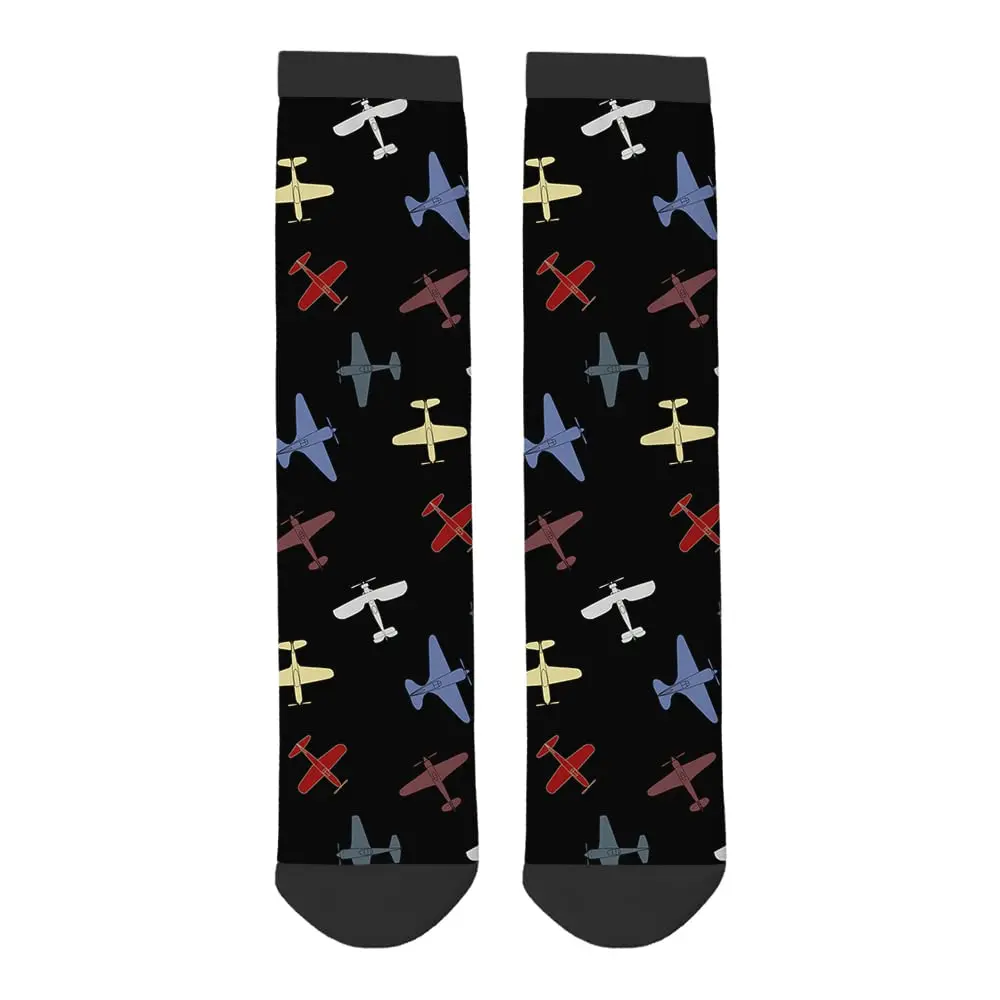 Retro War Planes Pattern Funny Socks Military Old Aeroplane Abstract Fighter Novelty Casual Crew Socks Contrast Color Design