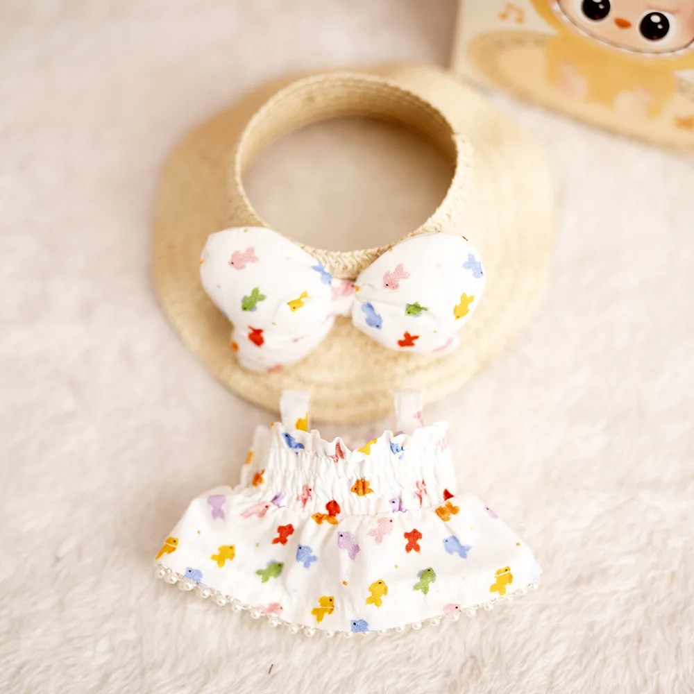 Für 17 cm Labubu Puppen Kleidung VIV2V3 Outfit Erdbeere Kleid Puppen Zubehör Sitzen Party Ändern Kleid Spiel Geschenk Spielzeug