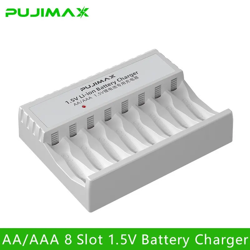 PUJIMAX New AA 1.5V Lithium Battery Charger 4 Slots LED Fast Charger with Charging Cable Charger Station for Rechargeable Li-ion