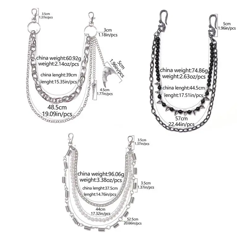 Multifuncional hip-hop punk metal rebites calças saco corrente de cintura multi-camada para vestir calças cinto jóias acessórios