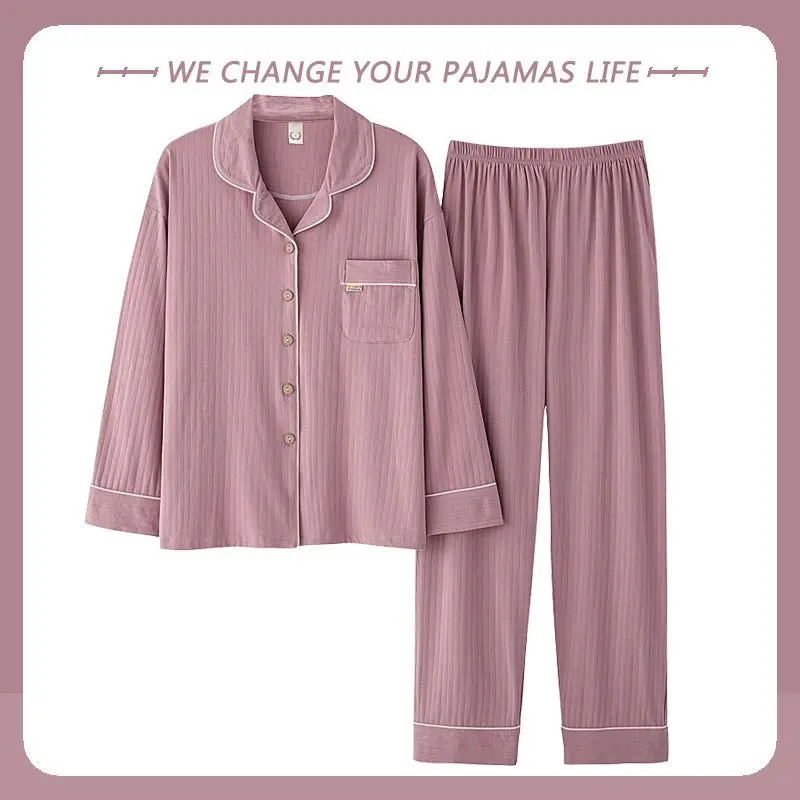 Pijamas Women 2022 Cotton Long Sleeved Casual Loose Pyjama Pour Femme Sets Outfits Sleepwear  Christmas Pajamas for Family Plue