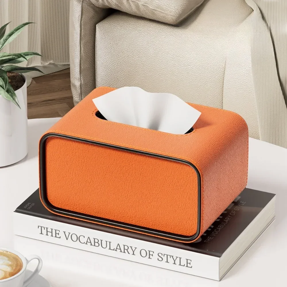Leather Tissue Box Oval Light Luxury Leather Paper Organizer High-end Creative Living Room Bedroom Desktop Napkin Storage Box