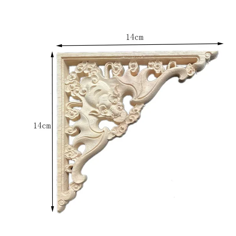 2PCS 14cm Flower Wood Carving Decal Strip Wood Applique Horizontal Unpainted Wooden Moulding Decor Furniture Hollow Figurine