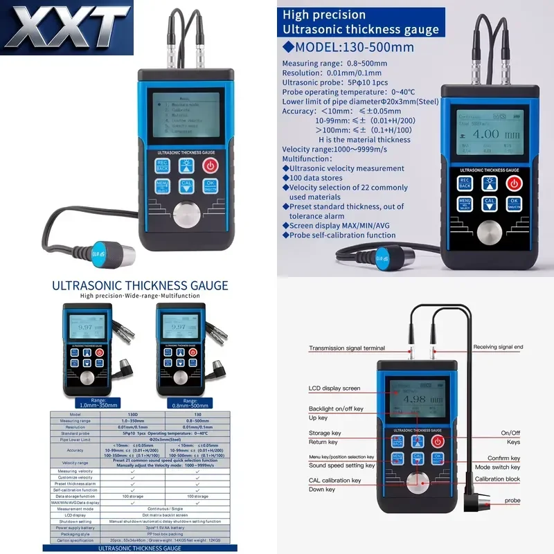 XXT TM130D Industrial Ultrasonic Thickness Gauge 0.8-500mm Separate Probe Digital Wide-range Ultrasonic Thickness Gauge