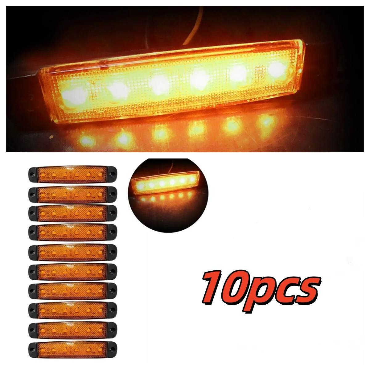 

10Pcs 12v 6 Led Side Marker Indicators Signal Lamp Orange Amber Car Lights Accessories For Truck Trailer E Mark Assembly