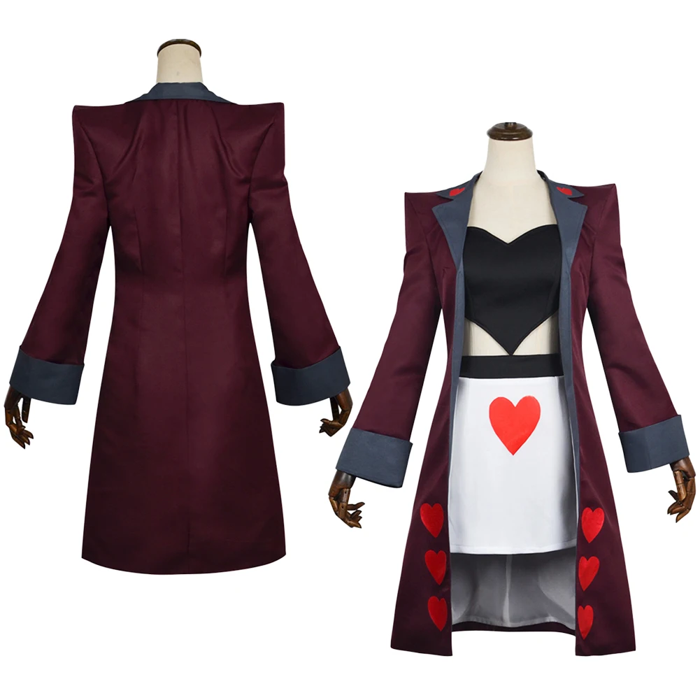 Hell Inn 2 المخملية تأثيري معطف أحمر أسود القلب أعلى زي موحد الكبار ملابس حريمي مجموعة ملابس حفلة الهالوين كرنفال