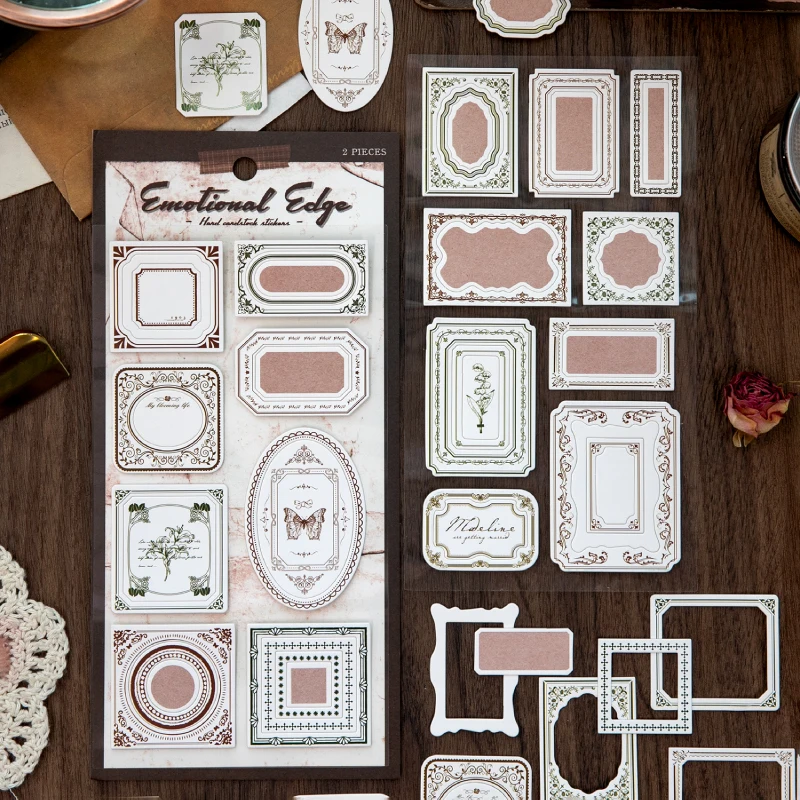 

2 листа эмоциональная серия краев ретро английская кайма этикетки наклейки творческий DIY мусорный журнал принадлежности для скрапбукинга ручной работы