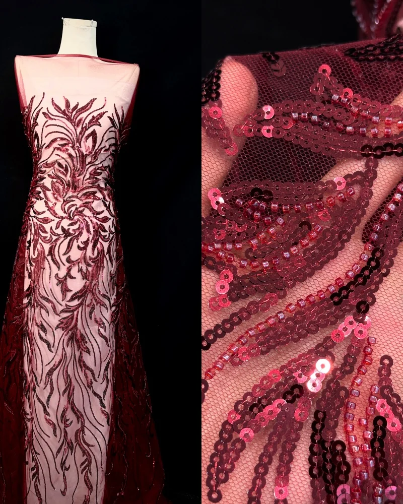 

Africa Nigerian Beaded French Mesh Lace With Sequins High Quality 2025 Embroidery Lace Sequins Lace For Wedding Dresses Women