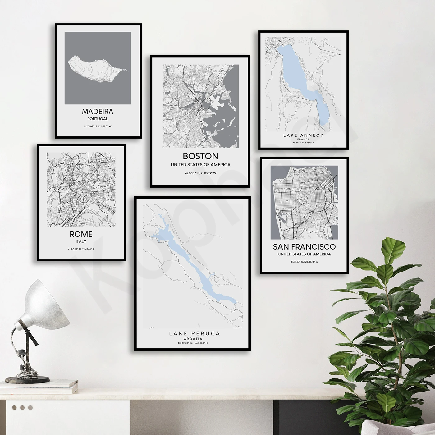 Lake Peruca Madrid Boston Madeira Philadelphia New York Maldives Glasgow Rome San Francisco Lisburn. Cities Map Poster