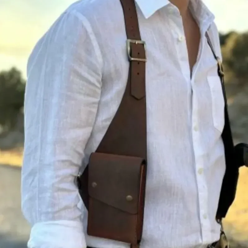 Steampunk Vintage Leder Wild West Cowboy Western Pistolenholster Brusttasche Gunman Rollenspiel Kostüm Waffentasche Feldtasche – Detail 3