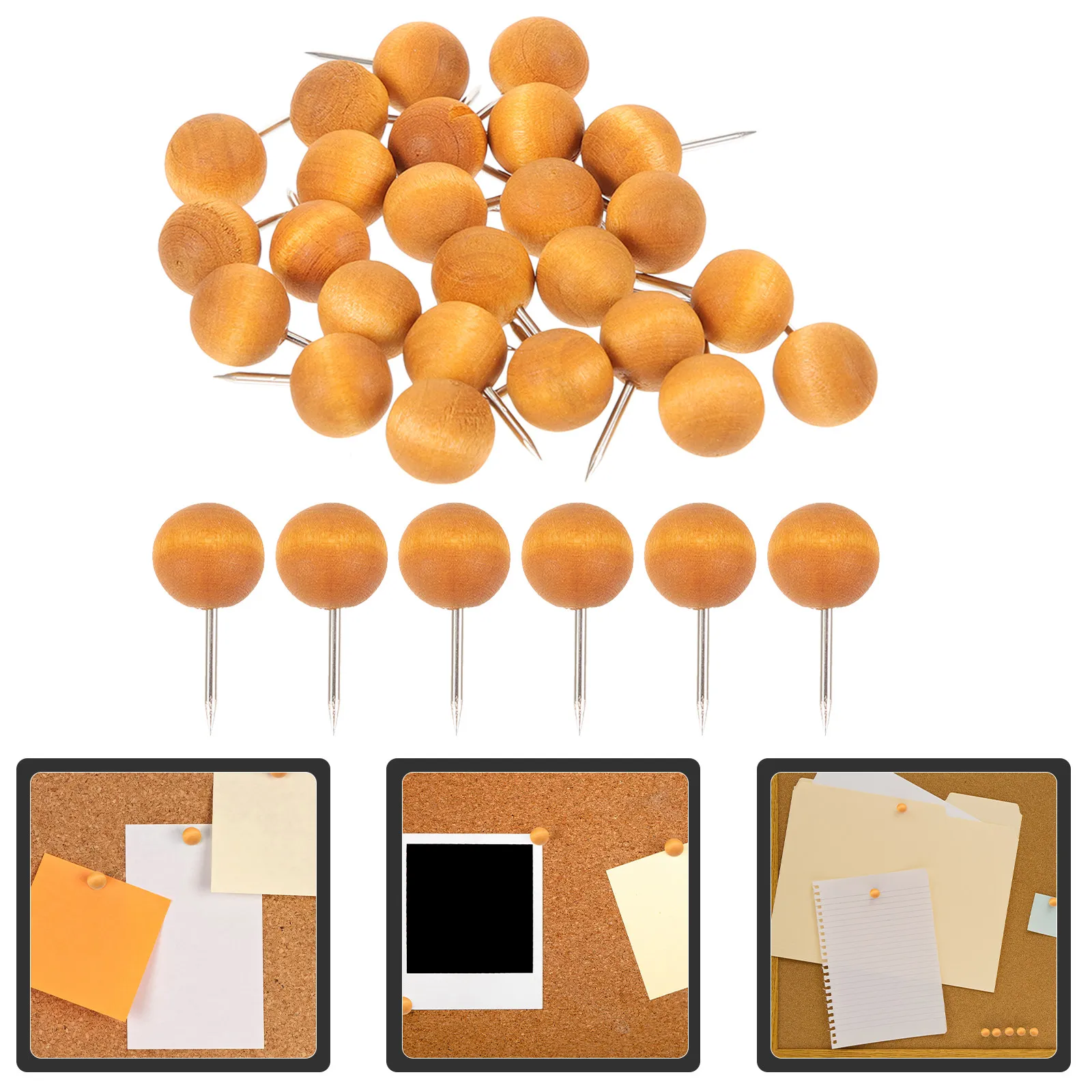 

100Pcs Decorative Wooden Push Pins Square Solid Wood Head Multipurpose Thumb Tacks for Office Cubicle Map Marking Cork Board