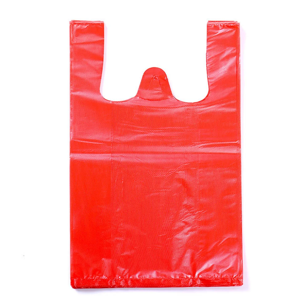 50pcs Red Plastic Bag Supermarket Grocery Gift Shopping Bag Thicken with Handle Vest Bag Kitchen Storage Clean Garbage Bag