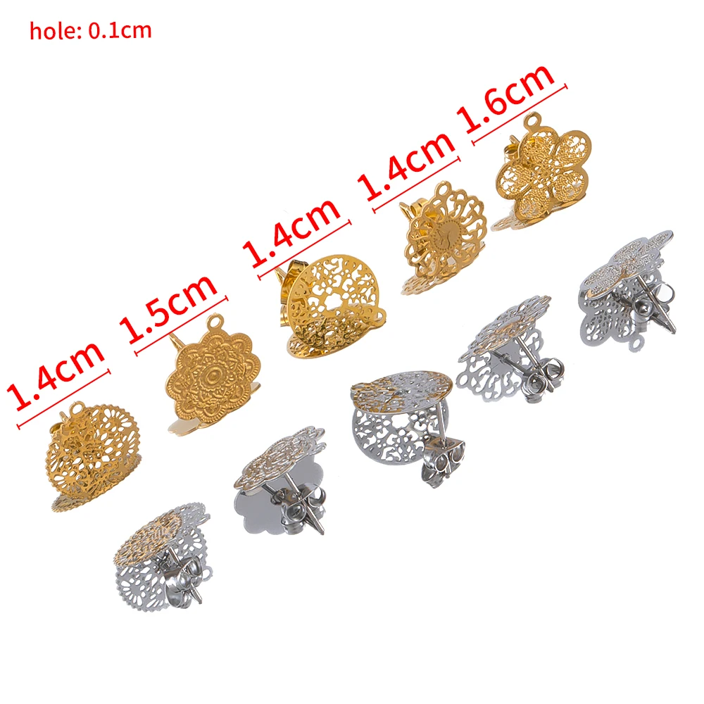 10pcs Stainless Steel Hollow Retro Relief Flower Earrings Setting with hole for DIY Jewelry Making Supplies