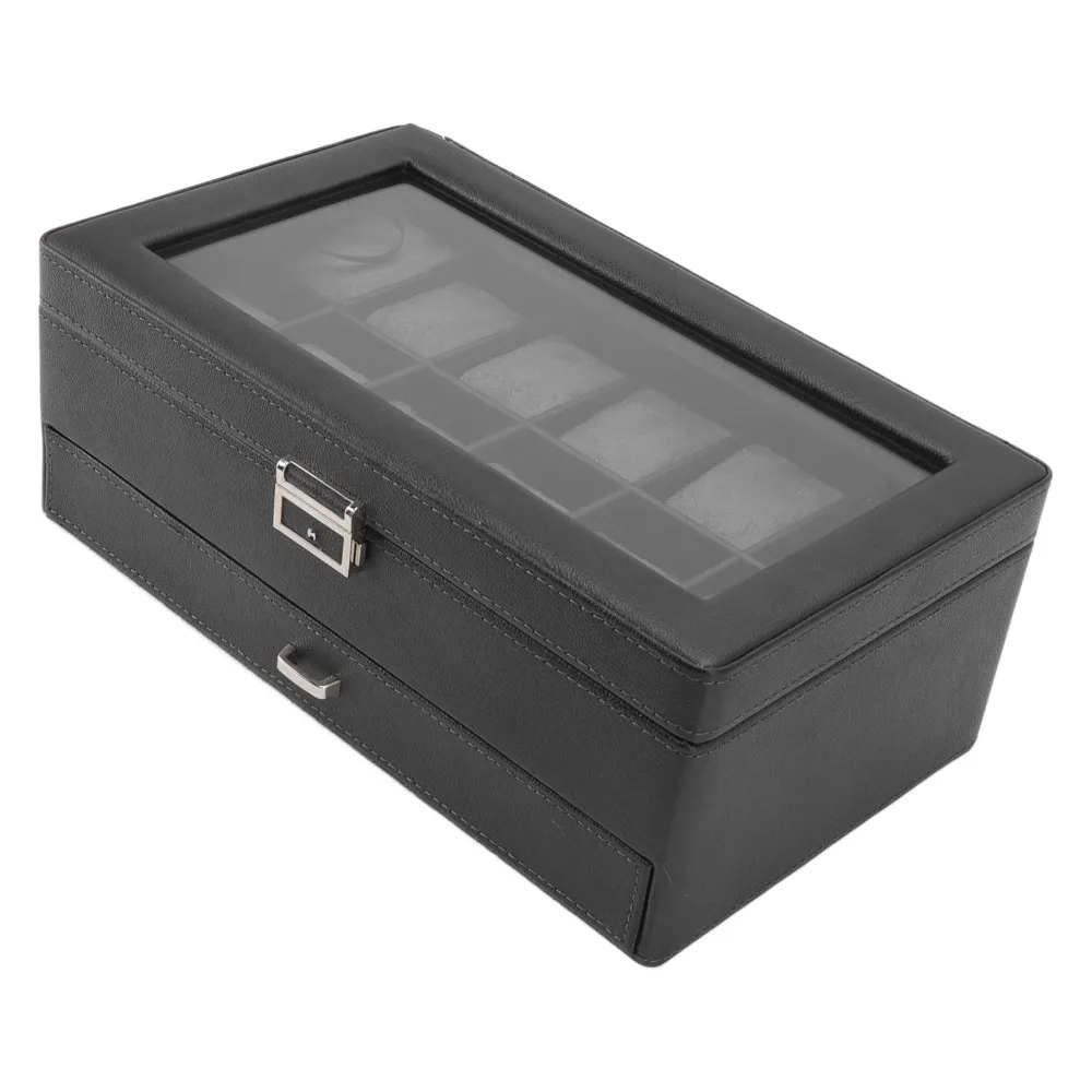 Soft Black Watch Box Organizer PU Leather 33.5*19.5*12.5cm Watch Display Case Watch Case for Women