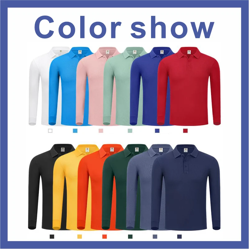 Customizable Logo Cotton Long Sleeve Polo Shirts Men and Women Children\'s Fall and Winter Casual Parent Child Team Uniforms