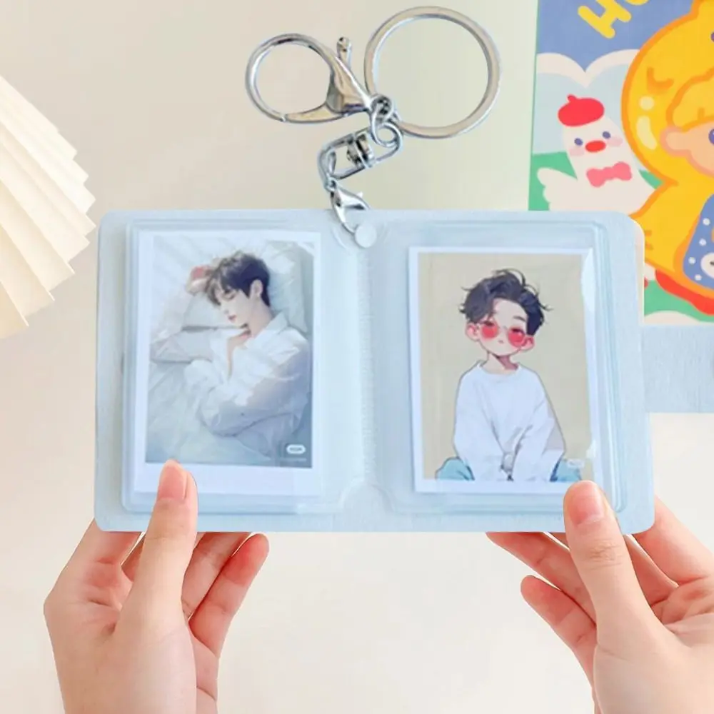 Portable 2 Inch Mini Photo Album 20 Pockets with Keychain Backpack Keyring Snap Button Design Photo Card Holder